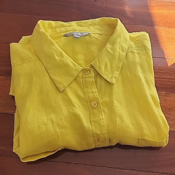 Suzannegrae Linen Button Up Shirt Women Size XL Yellow Coastal Summer Australian - Picture 7 of 7